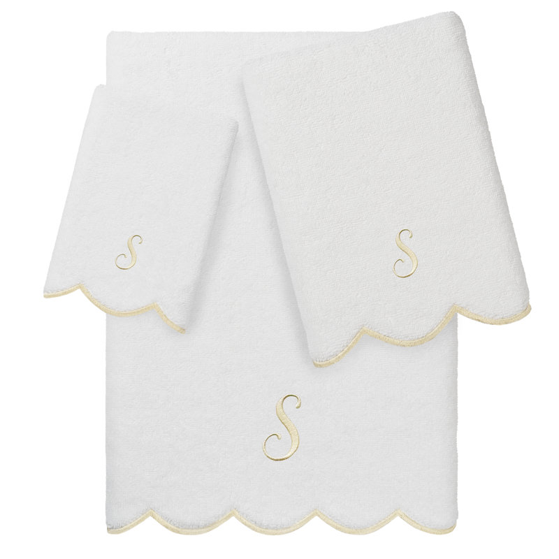 Ensemble de serviettes personnalisées 100% coton turque ADORNIA 3 pièces Linum Home Textiles, S, Blanc / beige