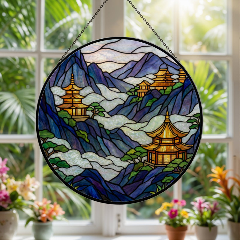 Panneau de vitrail en verre coloré H 7,8 po, H 7,8 po x l 7,8 po