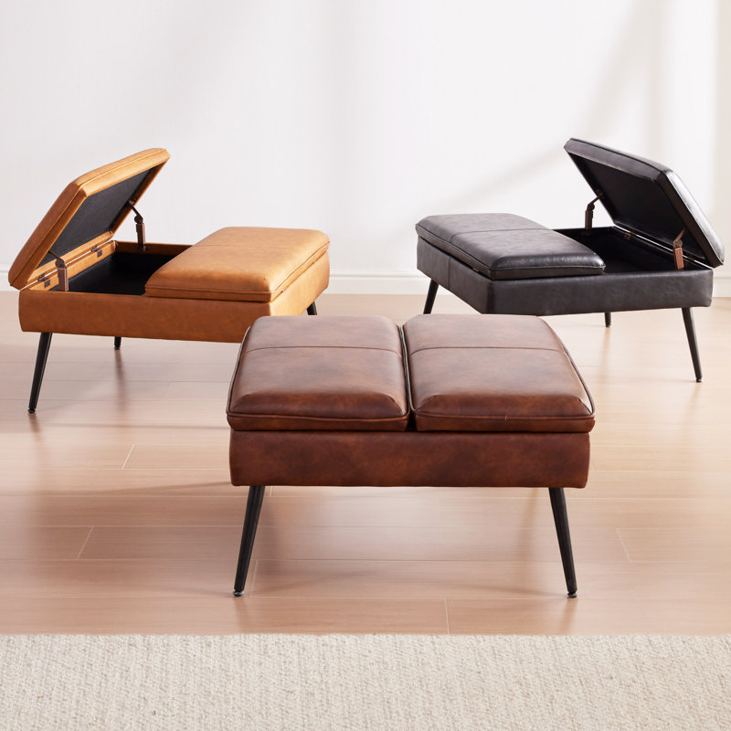 30" Oversized Upholstered Storage Ottoman Retro Brown, Retro Brown