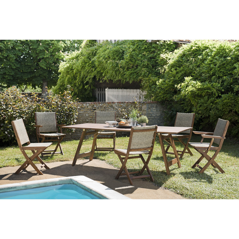 Trista 6 - Person Acacia Wicker Patio Dining Set with Rectangular Table