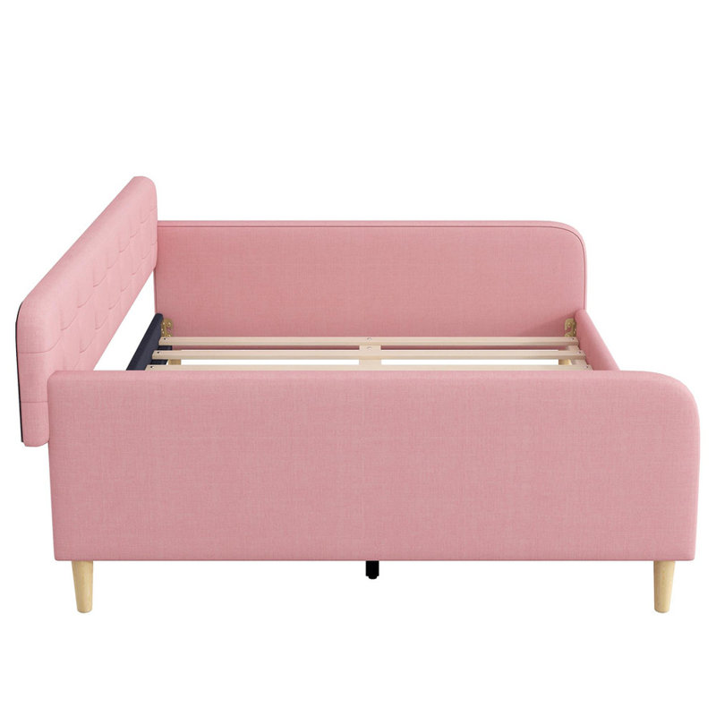 Grand lit de jour rembourré rose avec 4 pieds de soutien - robuste pour chambre d'amis / salon, Rose