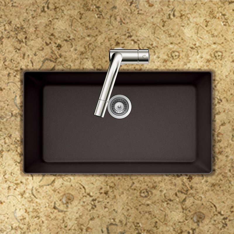 Quartztone 33'' L Single Bowl Granite Kitchen Sink, Mocha