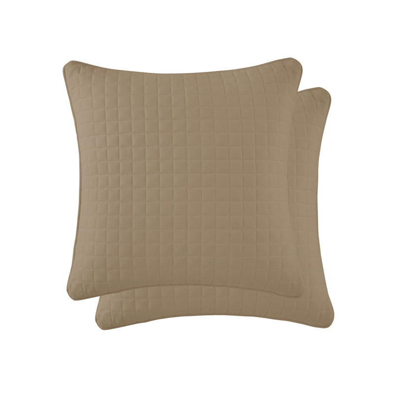 Vilano Springs 2-Piece Microfiber Embroidered Quilted Sham Covers, 26" H x 26" W, Taupe