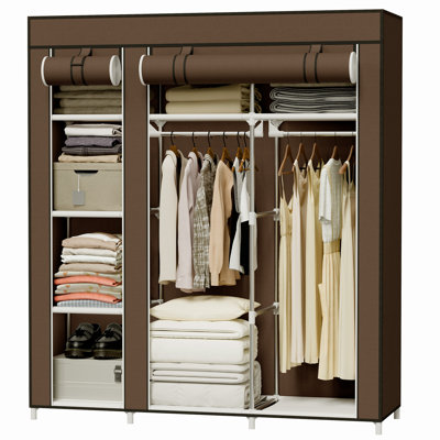Armoire portative, organisateur de garde-robe avec 2 tringles suspendues et 8 tablettes de rangement pour vêtements