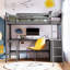 Lit mezzanine simple gris avec bureau fonctionnel et options de rangement, utilisation maximale de la pièce, matériaux en bois, commodités et tablettes supplémentaires - gris, optimisation de l'espace pour les petits espaces, cadre, idéal