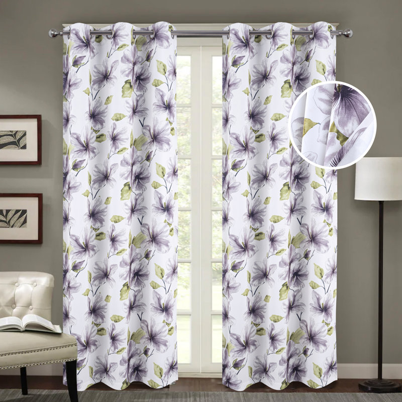 Rideau obscurcissant April Flowers, Argent argent