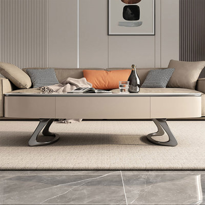 Table basse de forme libre en bois fritté noir et crème en acier inoxydable