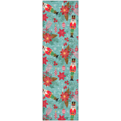Premium Machine Washable Dockside AMF1822 Nutcracker and Poinsettia Rug