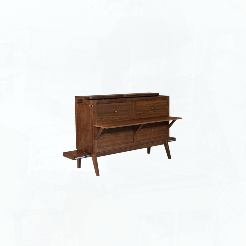 Grand lit escamotable avec tablettes amovibles et ports USB, Grand lit, Walnut