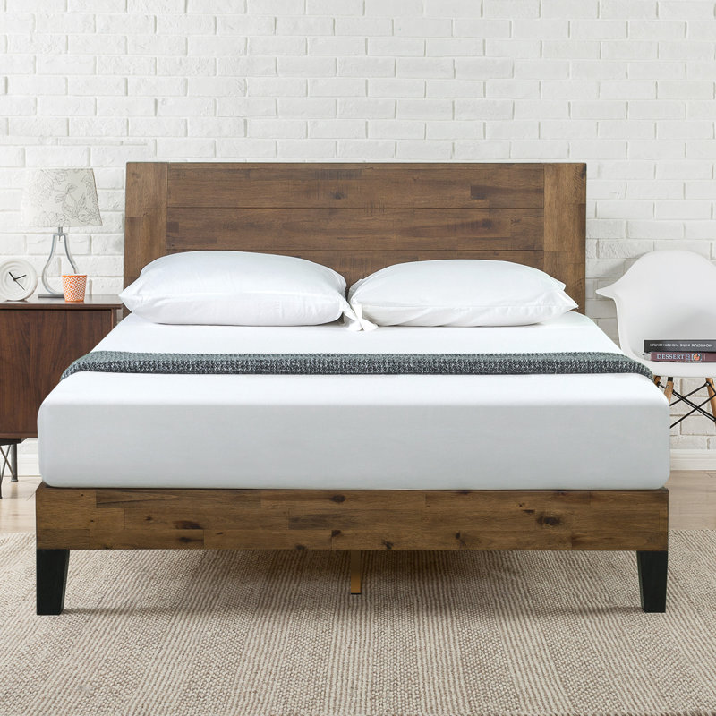 Matelas en mousse viscoélastique imprégnée de gel 10 po et lit plateforme en bois massif Marvelwood, Lit double