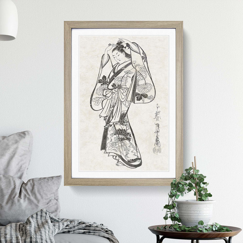 Courtesan Placing a Hairpin in Her Hair by Kaigetsudo Anchi - Picture Frame Painting Print, 36cm H x 27cm W x 2cm D