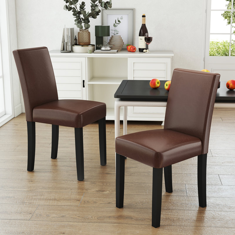 Chaises de salle à manger rembourrées en bois massif H 18,9 po, Cuir brun