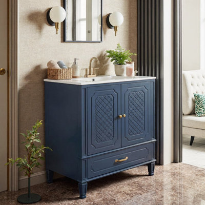 Bathroom Vanity With Sink, Ample Storage, Soft-Closing Door, Ceramic Basin, 30''