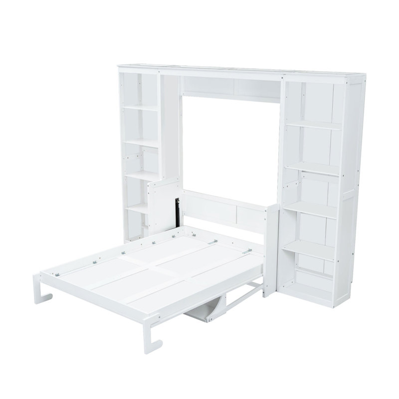 Lit escamotable Azfar avec bureau et bibliothèque, Double, Blanc