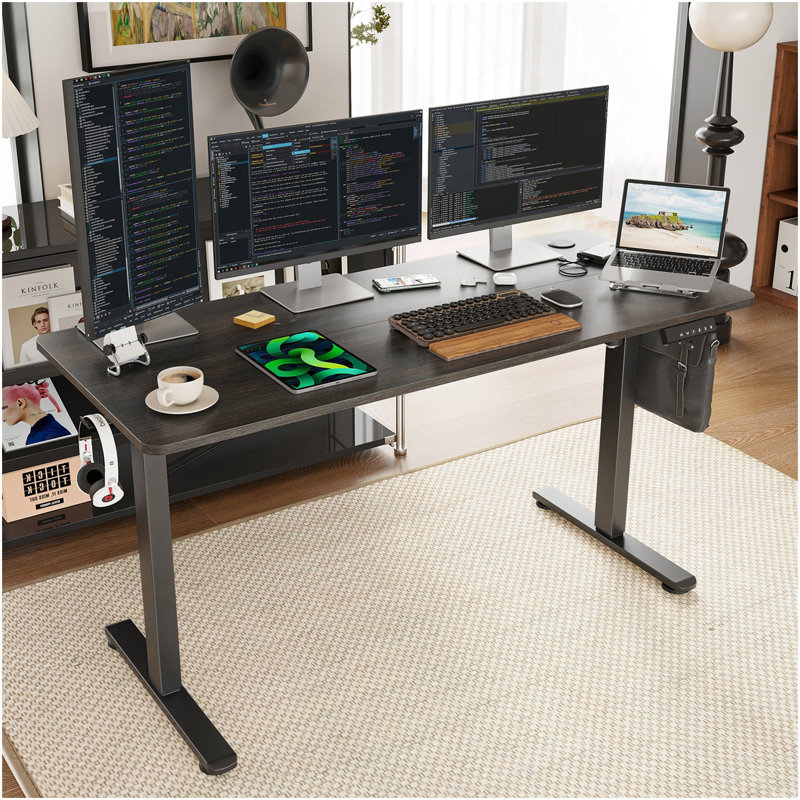 STARY Electric Standing Desk Adjustable Height Sit Stand Home Office Desk With Splice Board, Walnut, 45" H x 56.3" W x 24" D