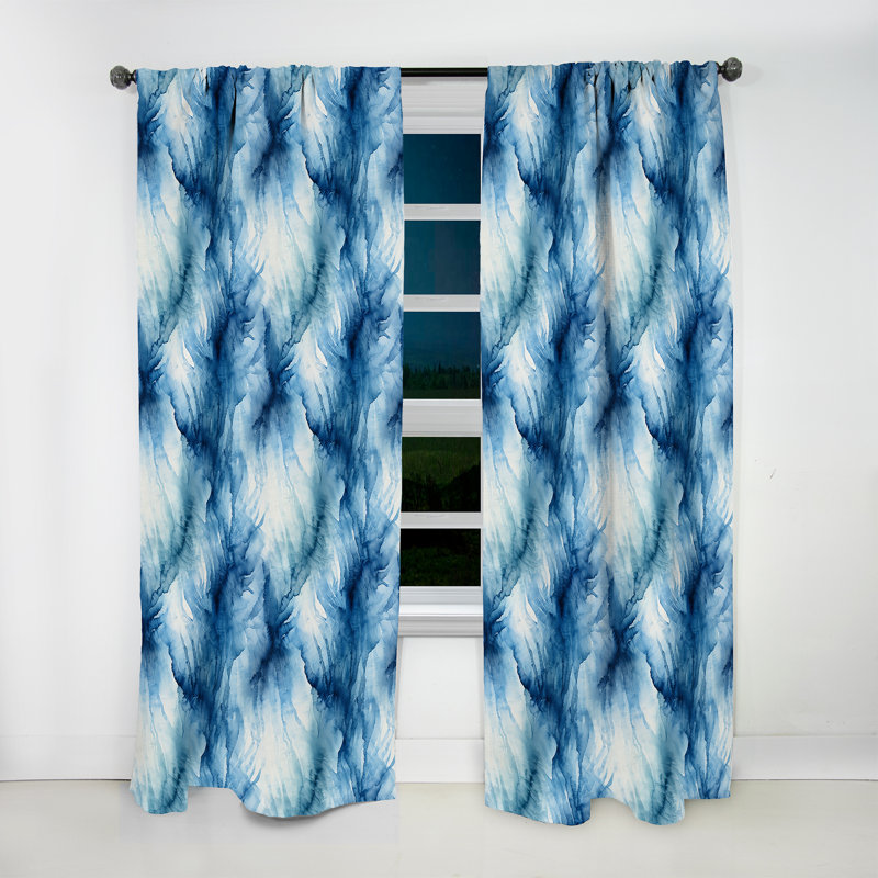 Rideau obscurcissant en marbre bleu et blanc Shibori Marble Ink II - 1 panneaux, L 52 po x L 63 po