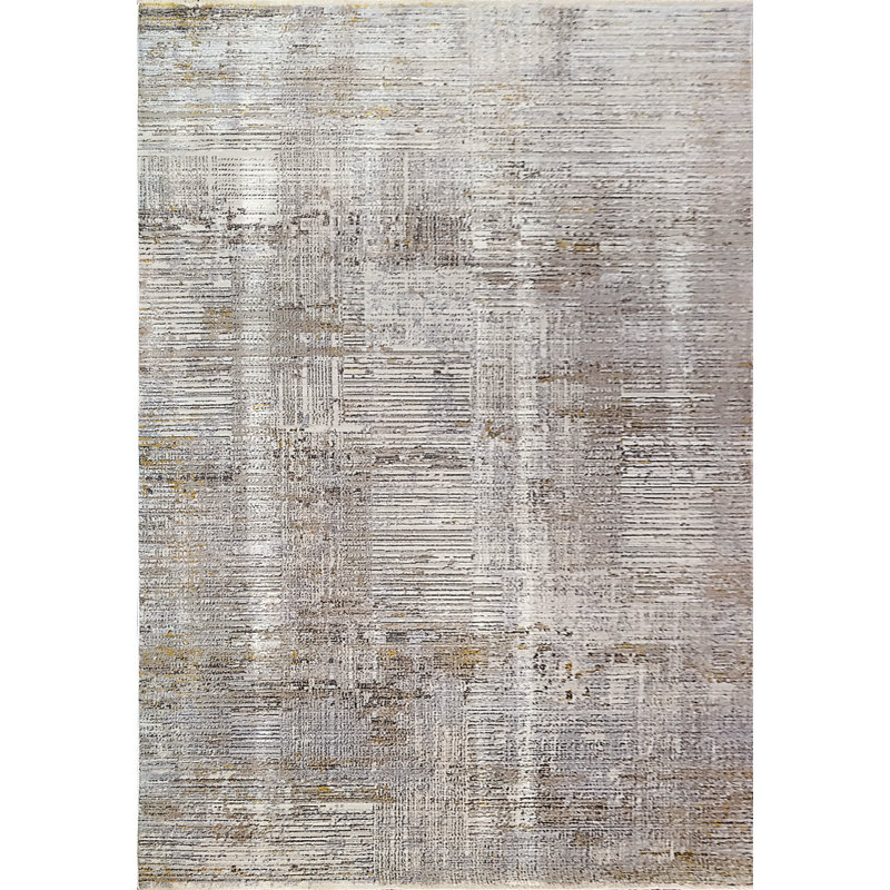 Tapis crème / rouille à motif abstrait Unique, Rectangle 5 pi 3 po x 7 pi 7 po