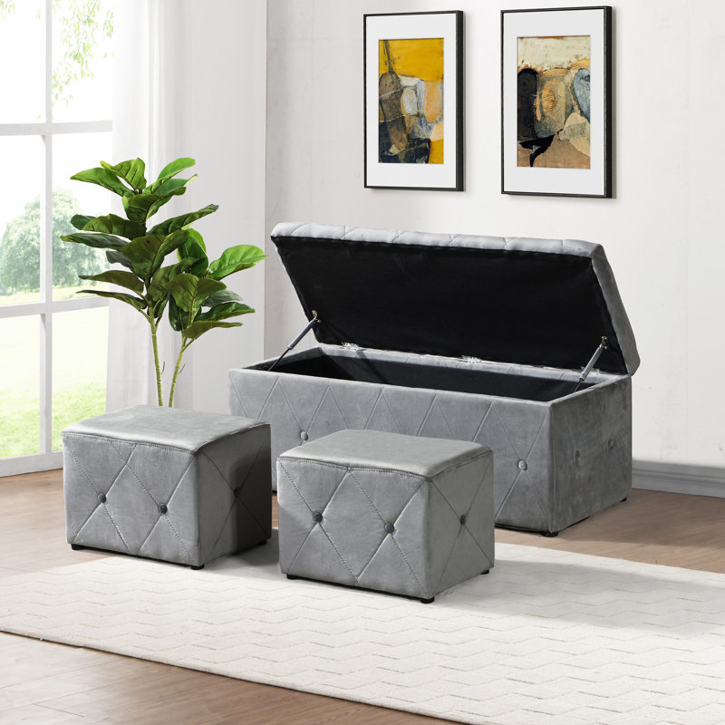 Ensemble de repose-pieds rectangulaire 1 pièce en velours avec 2 repose-pieds, Velours - gris clair