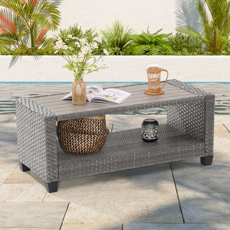 Calderin Rectangular Metal Outdoor Coffee Table , 20.25'' in. W 45.45'' in. D, Gray, Gray