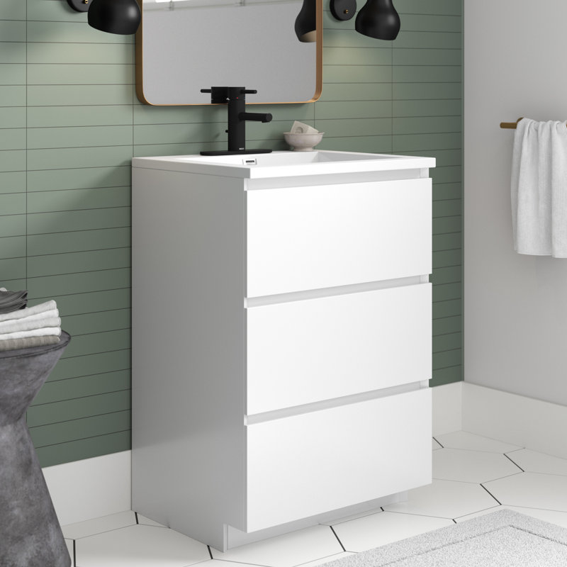 Ensemble de meuble-lavabo simple 24 po Hridhaan, Blanc très luisant