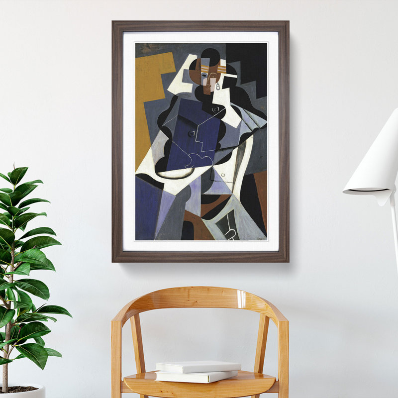 Man and Woman by Juan Gris - Picture Frame Painting, Walnut Framed, 65cm H x 48cm W x 2cm D