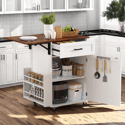 Farmhouse Kitchen Island with Drop Leaf and Storage