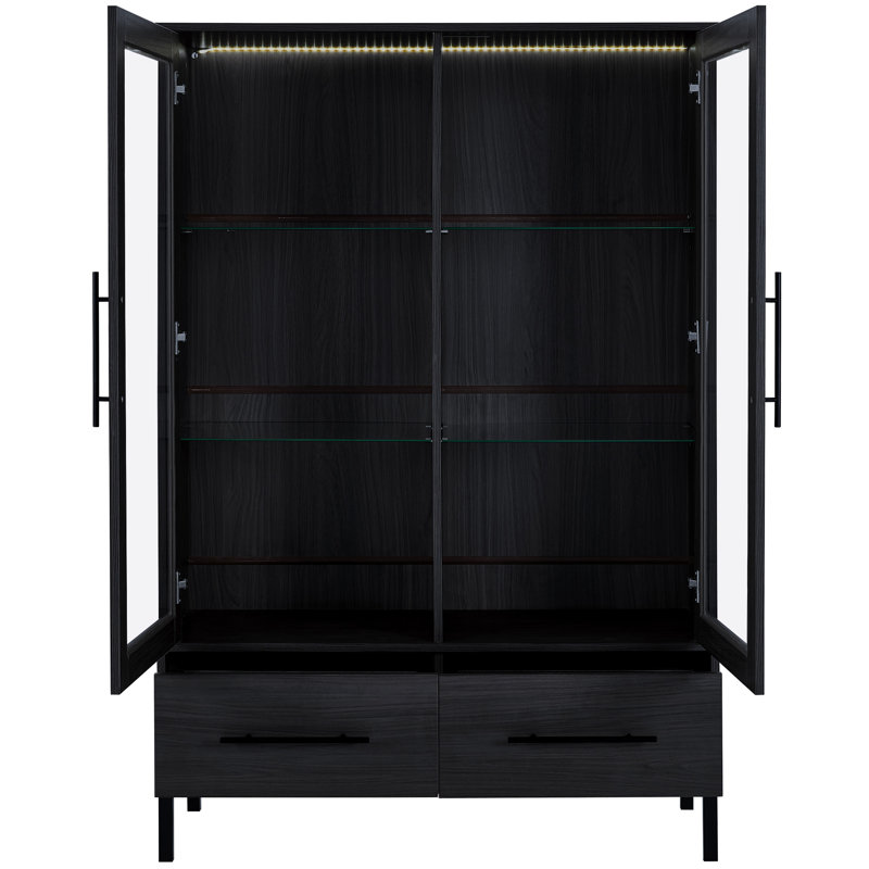 Vitrine haute 60 po avec 2 tiroirs de rangement, Noir
