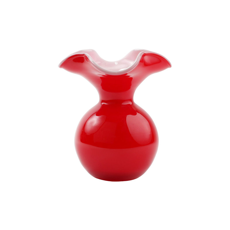 Vase en verre Hibiscus en rouge, H 7 po x l 6,25 po x P 6,25 po