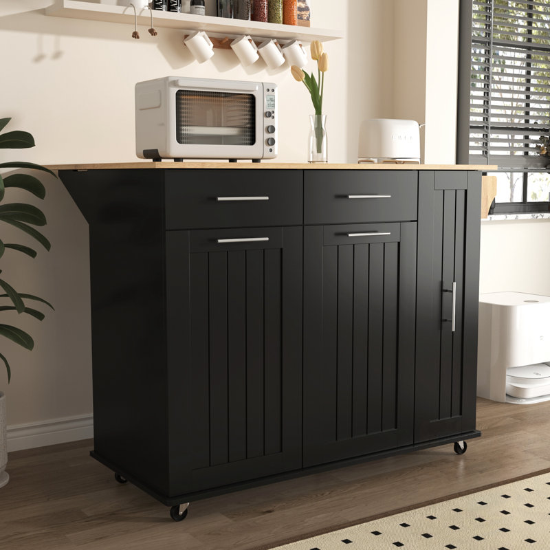 Multi-Functional Kitchen Island with Drop Leaf, 3-Tier Pull-Out Organizer, and Rolling Cart on Wheels for Enhanced Storage and Mobility
