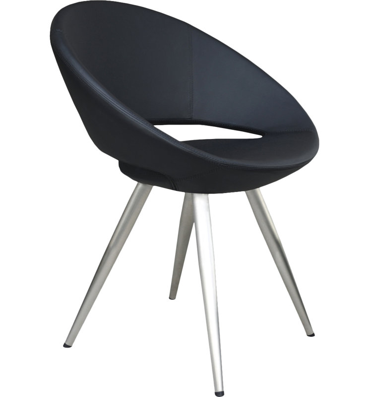 Crescent Metal Solid Back Arm Chair, White Faux Leather, Stainless Steel