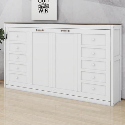 Lit escamotable double avec lumière DEL, lit escamotable dissimulé en bois, armoire escamotable dissimulée
