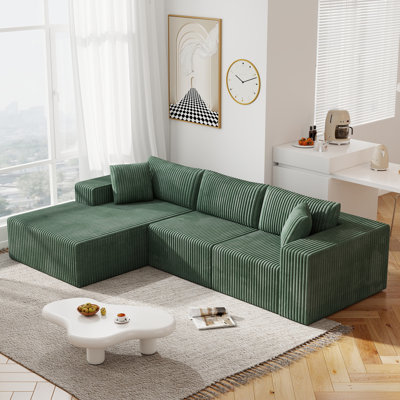 Boneless 110" Cloudy Corduroy Frameless Modular Sectional Sofa With L-Shape Chaise, Deep Seat Boneless Couch, No Assembly Required, Modern Lounge Sofa
