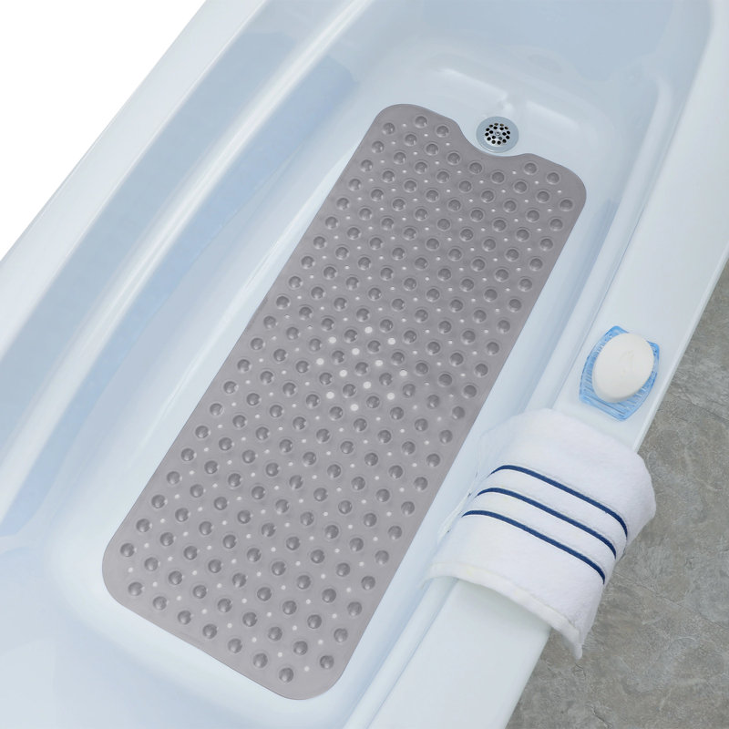 NON SLIP SHOWER MAT FOR BATHROOM (WITH SUCTION CUPS), Square- 53cm L x 53cm W, Grey