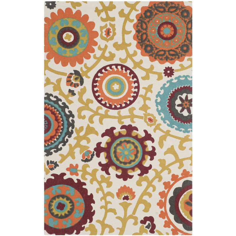 Tapis floral ivoire et orange Blair, Rectangle 2 pi 3 po x 3 pi 9 po