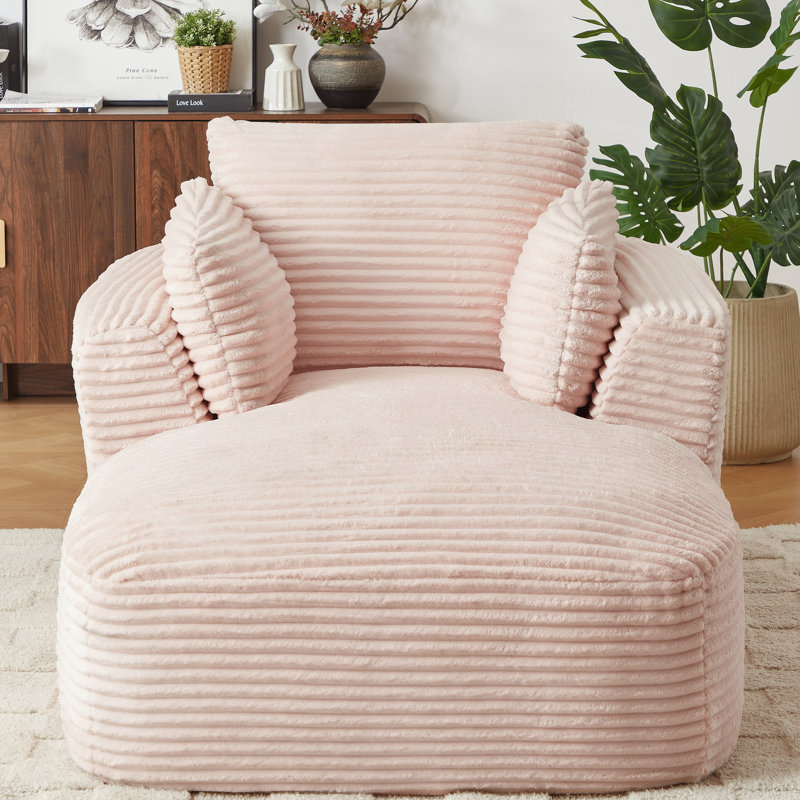 Chaise longue en velours côtelé rose, sans montage, coussin à ressorts, confortable pour appartement, canapé surdimensionné, chaise longue, esthétique moderne