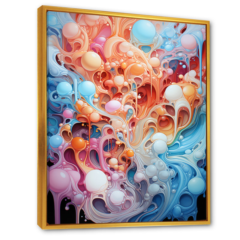 «Intricate Multicolor Drip Paint I», reproduction sur toile, Cadre flottant doré, H 44 po x l 34 po x P 1,5 po