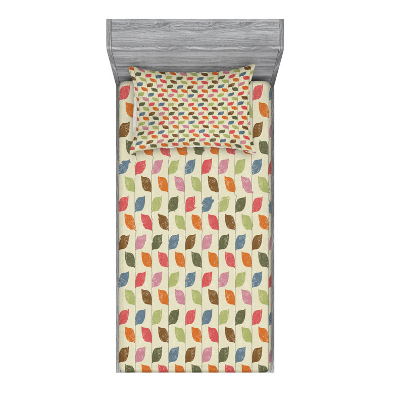 Leaves Microfiber Floral Sheet Set, Twin Sheet Set with Fitted Sheet
