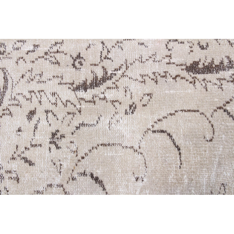 Authentic Turkish Handmade Runner Rug in Neutral Beige for Classic Rustic Home Decor