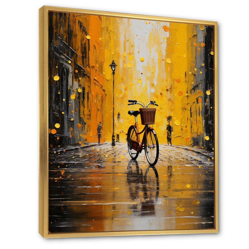 Bicycle Urban Rhythm Pointillism, reproduction d'art sur toile, Cadre flottant doré, H 44 po x l 34 po x P 1,5 po