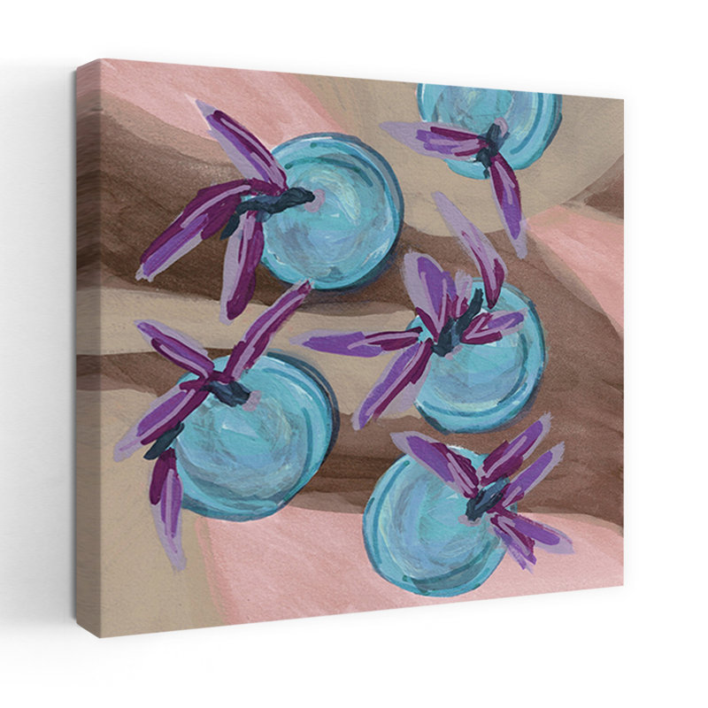 Art mural de clémentines pastel bleu contemporain serein abstrait paysage de fruits, H 18 po x l 18 po