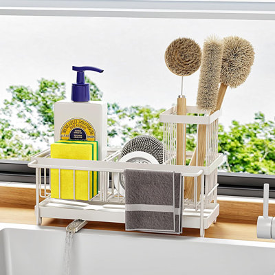 Kitchen Sink Organizer - Stainless Steel Caddy With Soap Dispenser, Brush & Sponge Holder