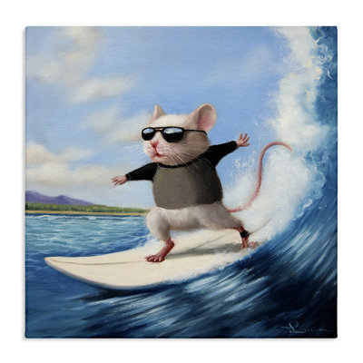 Cool Surfer Mouse Blue Ocean Waves Surfboard By Lucia Heffernan