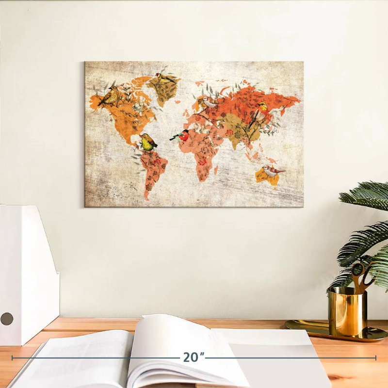 Carte du monde des oiseaux d'automne Aliaz, H 8 po x l 12 po