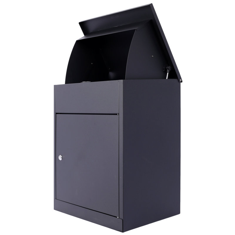 Wall Mounted Package Delivery Box 17.3" x 14.2" x 22.8" Galvanized Steel 1 Piece Mailbox Black Lockable Anti-Theft Design