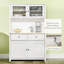 Buffet de cuisine 63,5 "avec huche, armoire de rangement pour garde-manger avec 4 tablettes, tiroirs, portes en verre encadrées, comptoir à micro-ondes ouvert