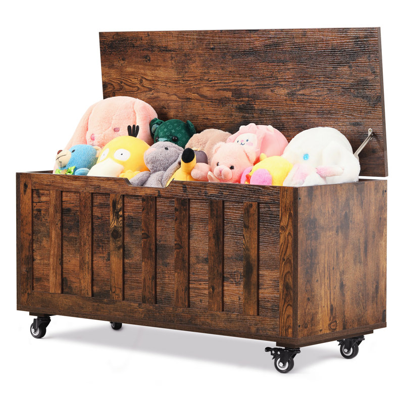 Jarboe Manufactured Wood Blanket Chest, Rustic Brown, Vertical Slat Panel