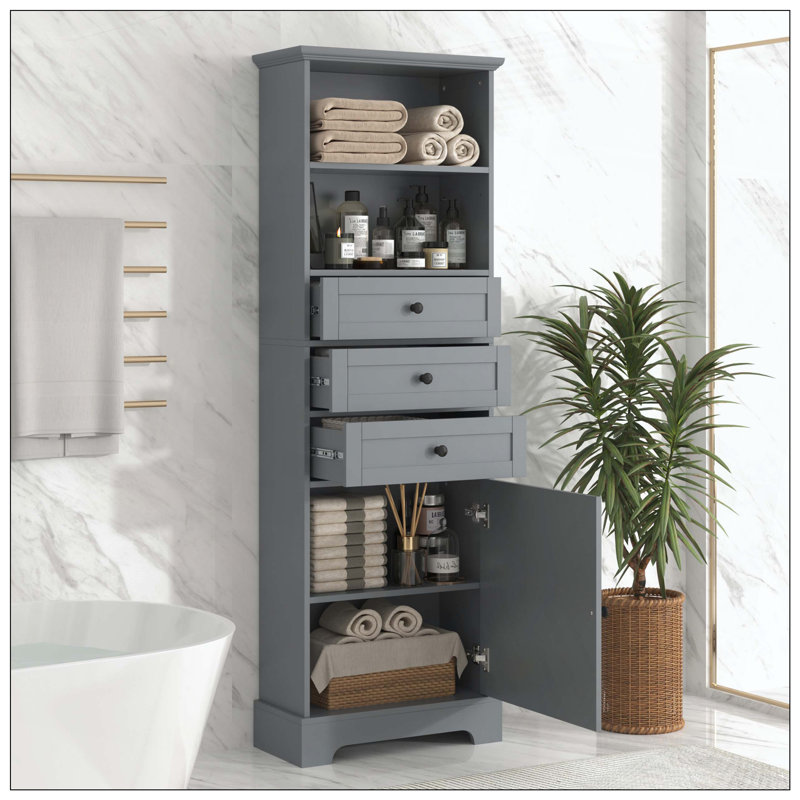 Tall Storage Cabinet 3 Drawers Adjustable Shelves Multi-Scene, Gray