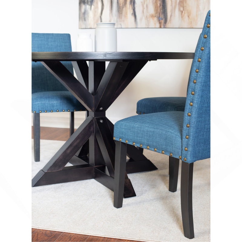 Ensemble de salle à manger 5 pièces, table à manger croisée avec 4 chaises élégantes, Bleu