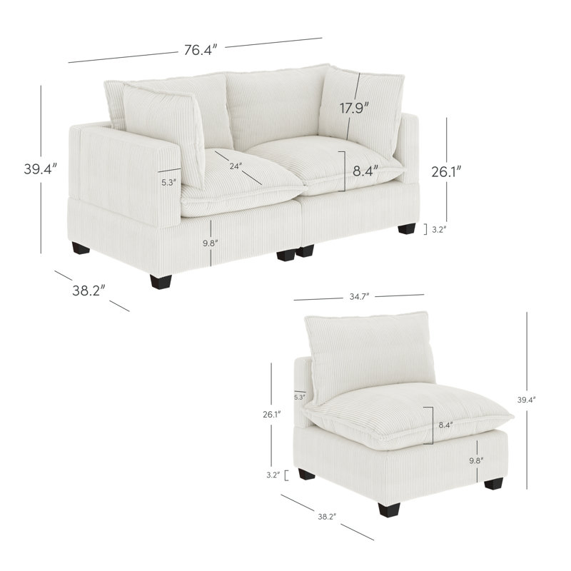 Somerdale Modern Soft Fabric Cloud Couch, White