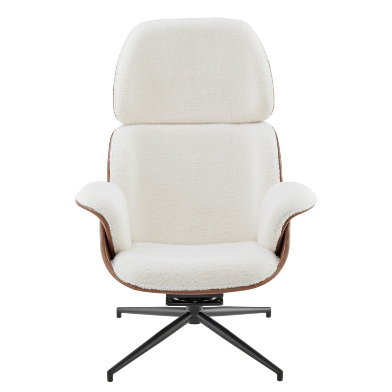 Ivory Faux Leather Swivel Lounge Chair with Metal Frame